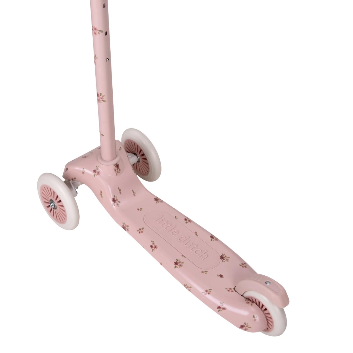 Pink scooter with floral design on a white background