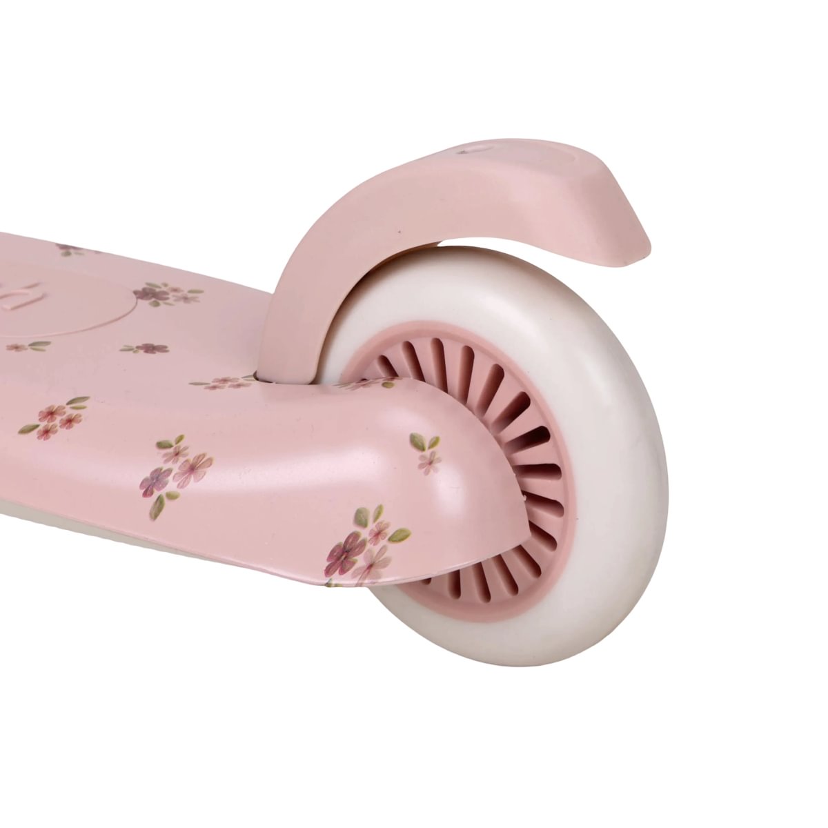 Pink scooter with floral design on a white background
