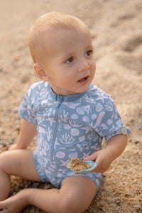 Swimsuit Short Sleeves - Sea Life Ocean Blue