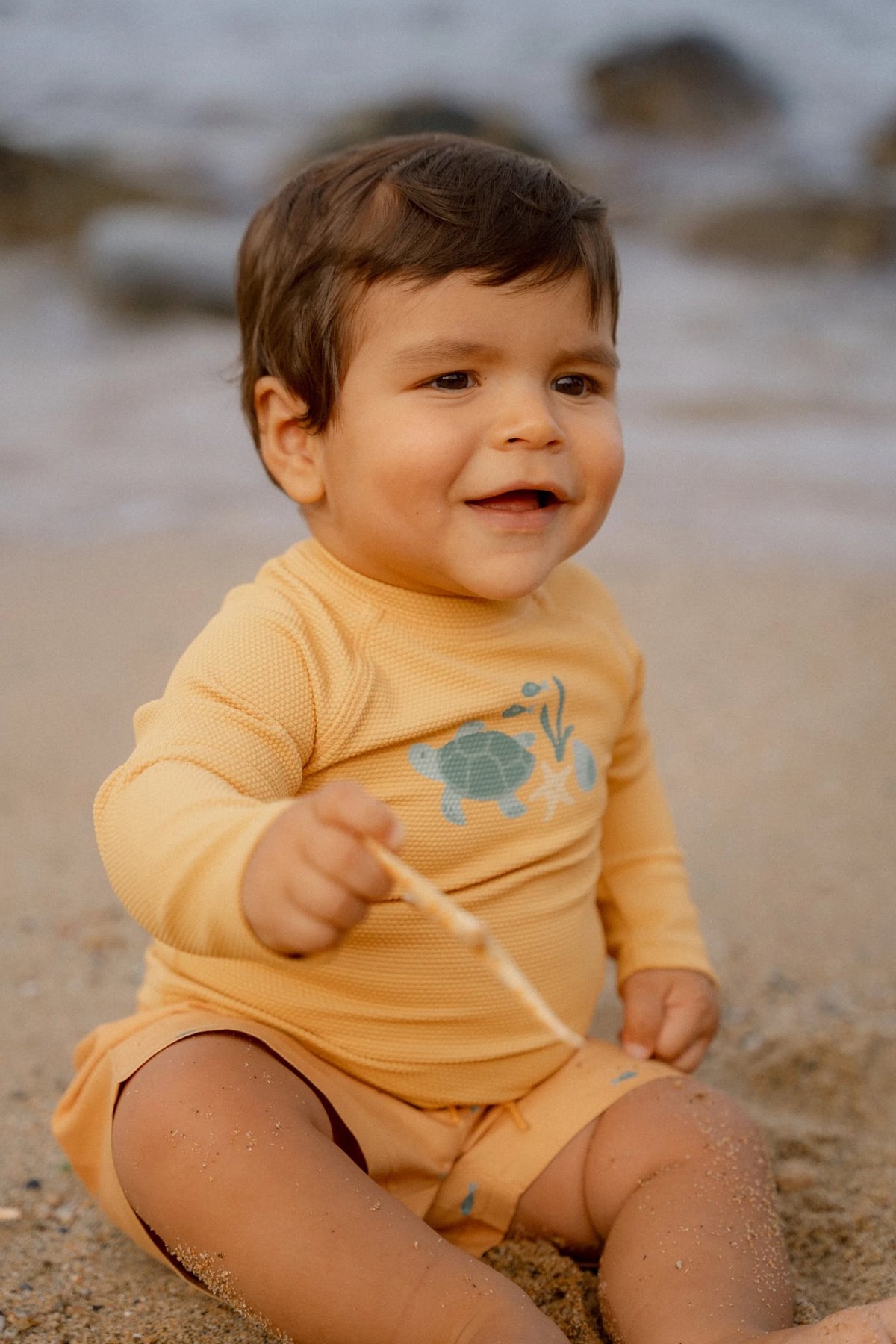 Rash Guard Long Sleeves - Seashells Sunny Yellow