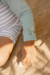 Swimsuit Long Sleeves - Stripes Surf Blue