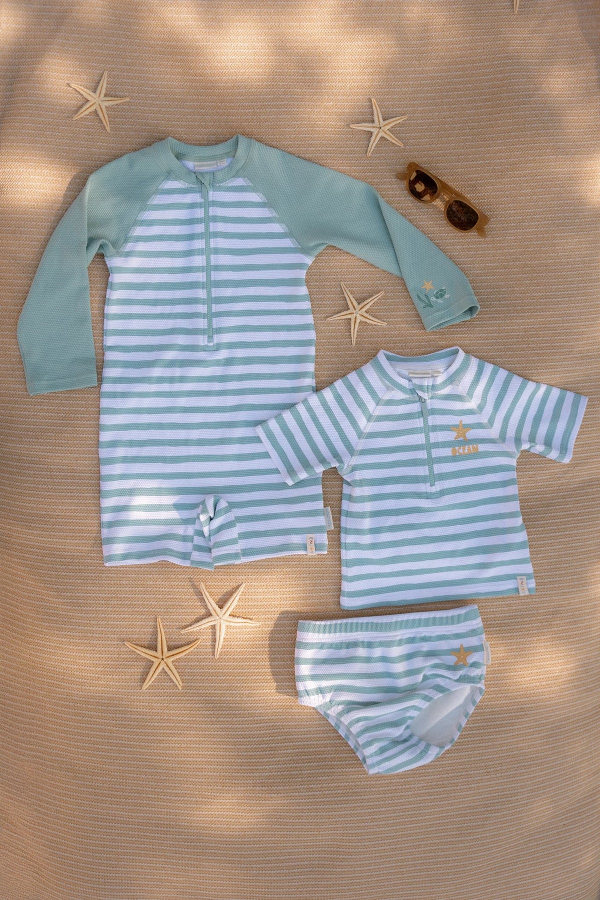 Swimsuit Long Sleeves - Stripes Surf Blue