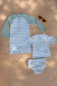 Swimsuit Long Sleeves - Stripes Surf Blue