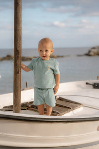 T-Shirt & Shorts Set - Seashells and Stripes Surf Blue