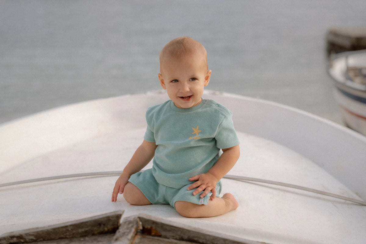 T-Shirt & Shorts Set - Seashells and Stripes Surf Blue