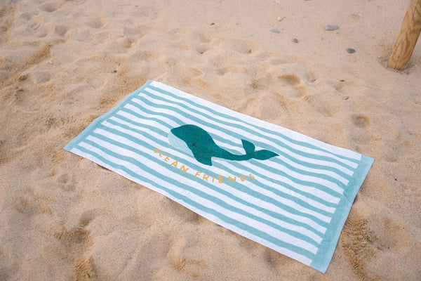 Beach Towel - Seashells and Stripes Surf Blue