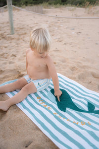 Beach Towel - Seashells and Stripes Surf Blue