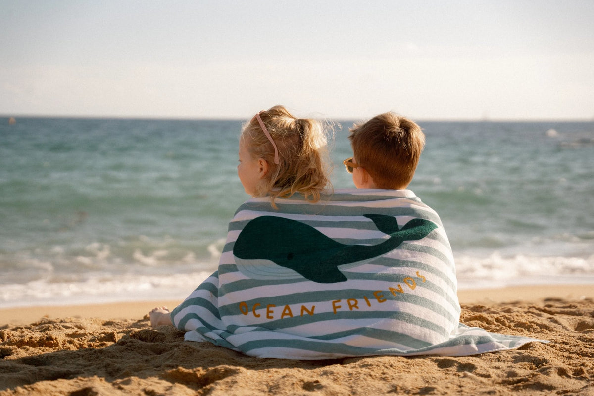 Beach Towel - Seashells and Stripes Surf Blue