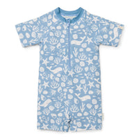 Swimsuit Short Sleeves - Sea Life Ocean Blue
