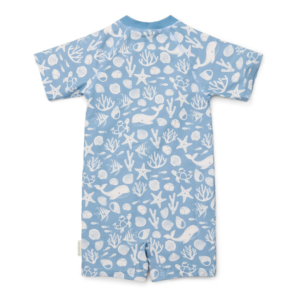 Swimsuit Short Sleeves - Sea Life Ocean Blue