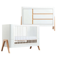 Hera 2 Piece Set - Cot & Dresser - Scandi White/Natural