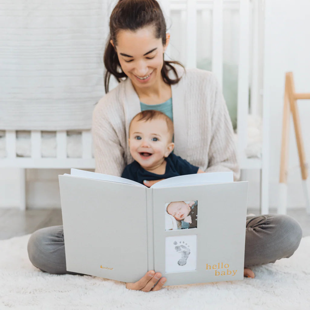 Hello Baby | Grey Linen Baby Book