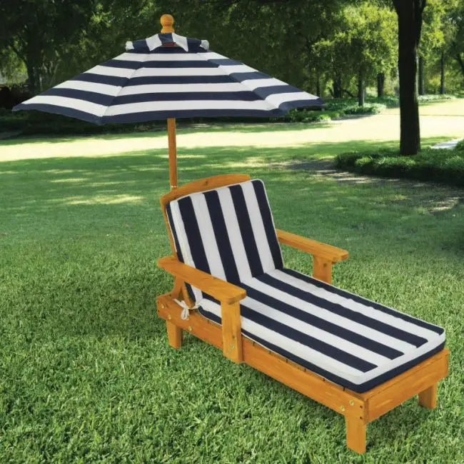 Outdoor Chaise with Umbrella - Navy 105