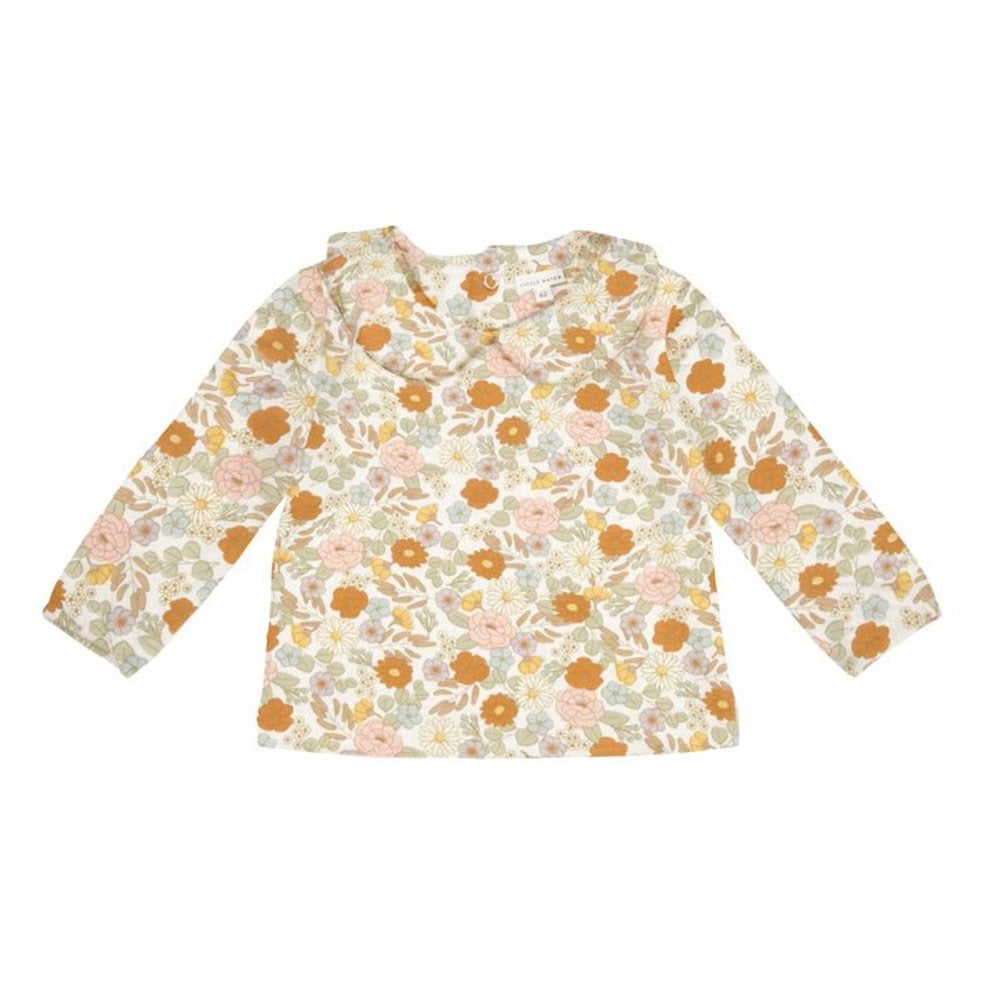 T-shirt Long Sleeves with Round Collar Vintage Little Flowers
