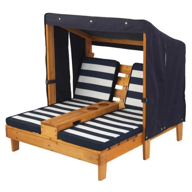 Double Chaise Lounge with Cup Holders - Honey & Navy 524