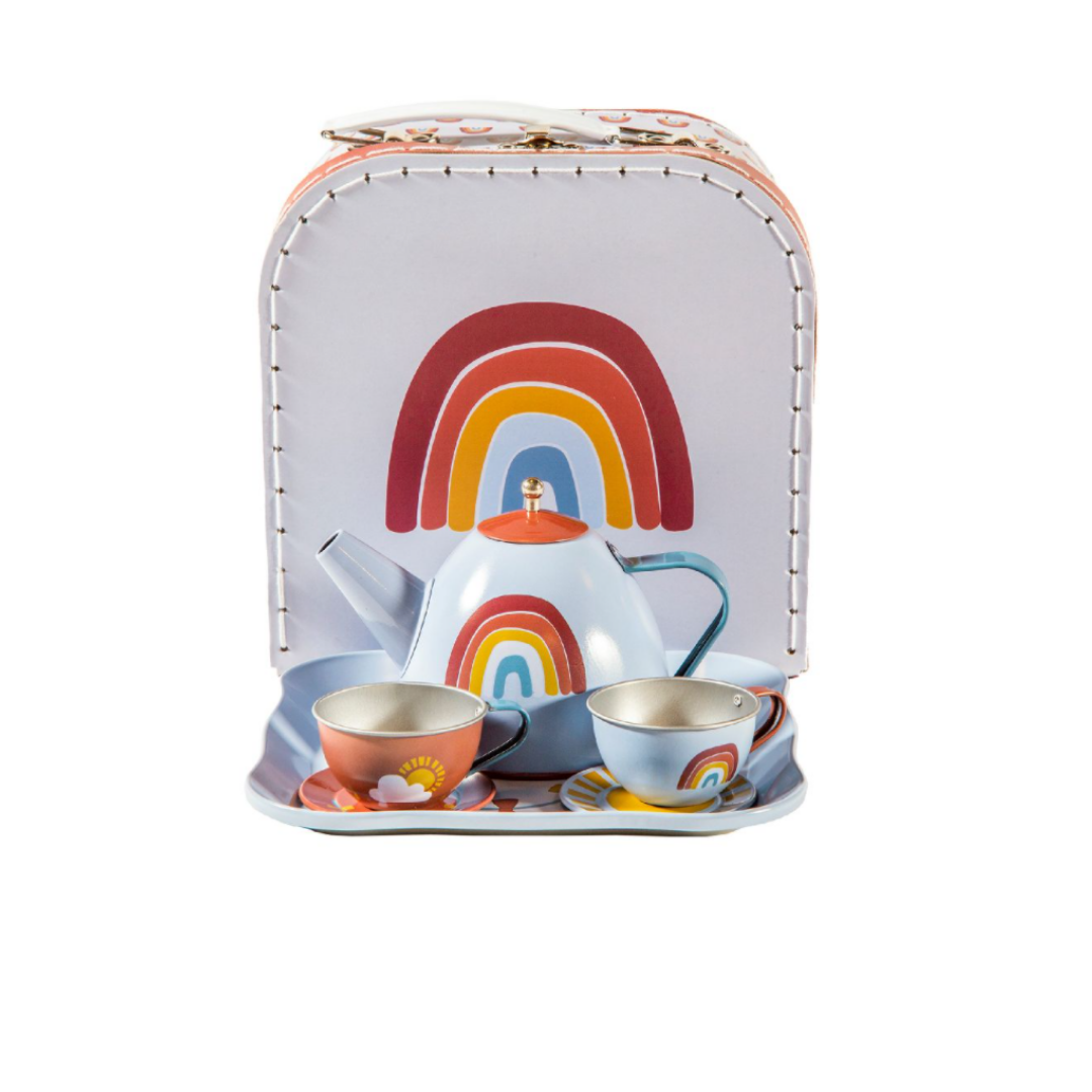 Tea set in basket Rainbow