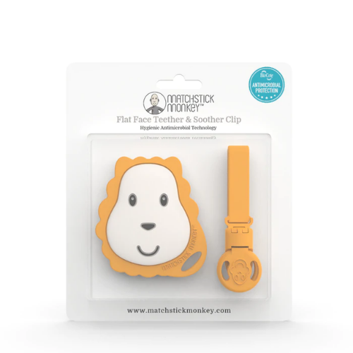 FLAT LION TEETHER & SOOTHER CLIP SET