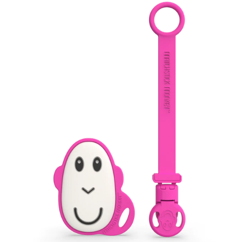 PINK FLAT FACE TEETHER & SOOTHER CLIP SET