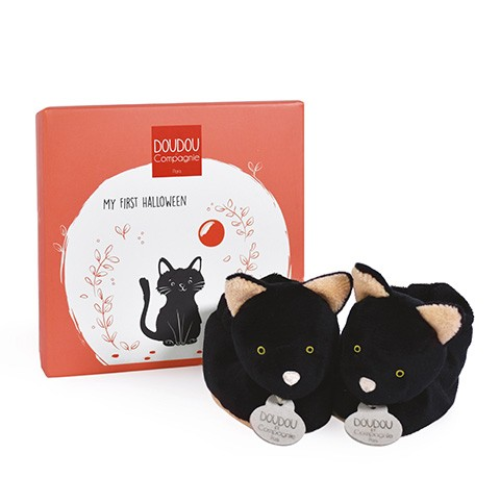 Black cat baby slippers - 0-6 months