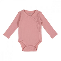 Bodysuit wrap long sleeves Rib Vintage Pink