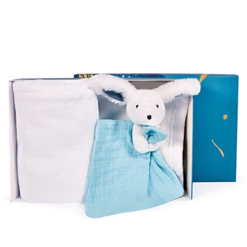 Newborn Giftbox Blue Plush Blanket with Bunny Comforter