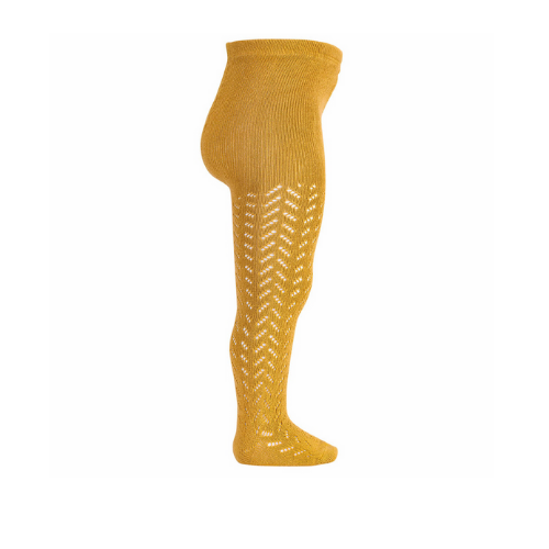 Side Openworked Tights - Mustard