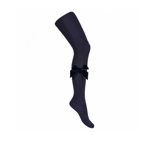 Side Velvet Bow Tights - Navy Blue