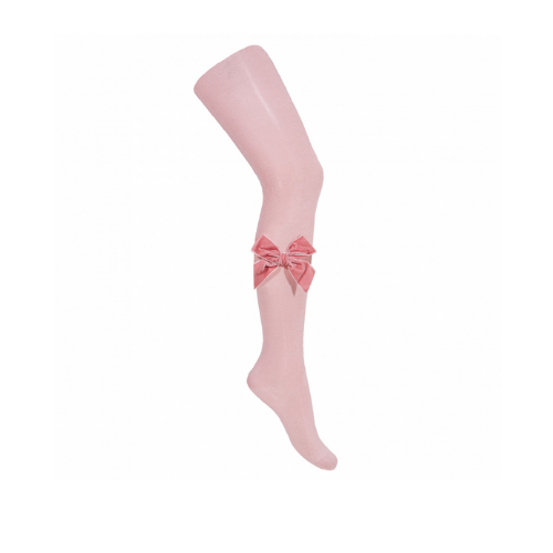Side Velvet Bow Tights - Pale Pink