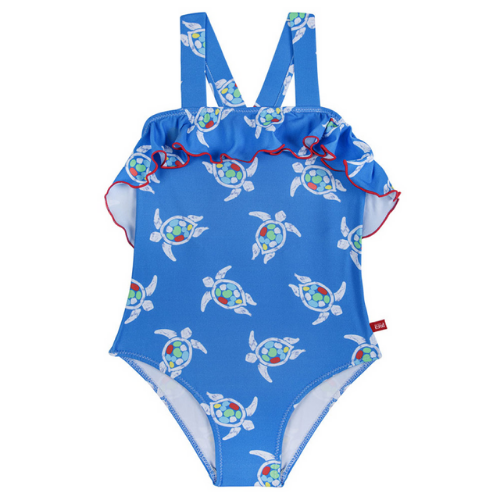 Save the Turtles swimsuit with neckline flounce