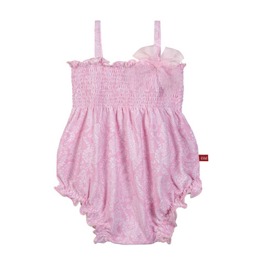 Pink Ballerina smock rompersuit with organza bow
