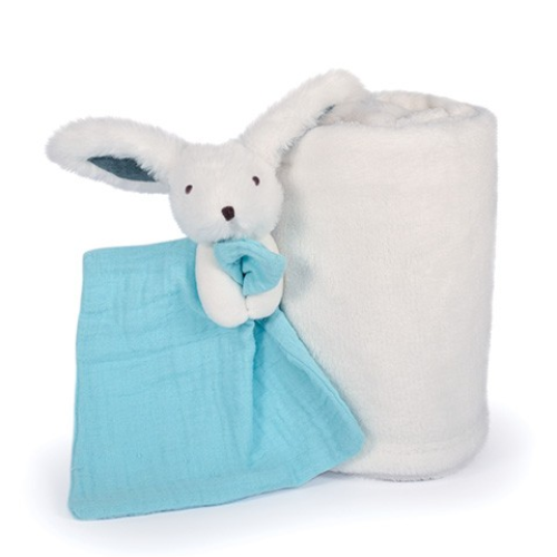 Newborn Giftbox Blue Plush Blanket with Bunny Comforter
