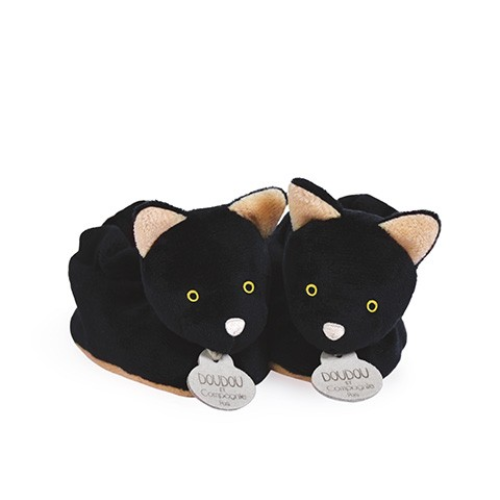 Black cat baby slippers - 0-6 months