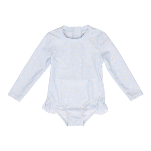 Bathsuit Long Sleeves Ruffles Daisies Blue