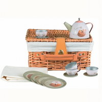Tin Tea Set Forest in a Wicker Basket