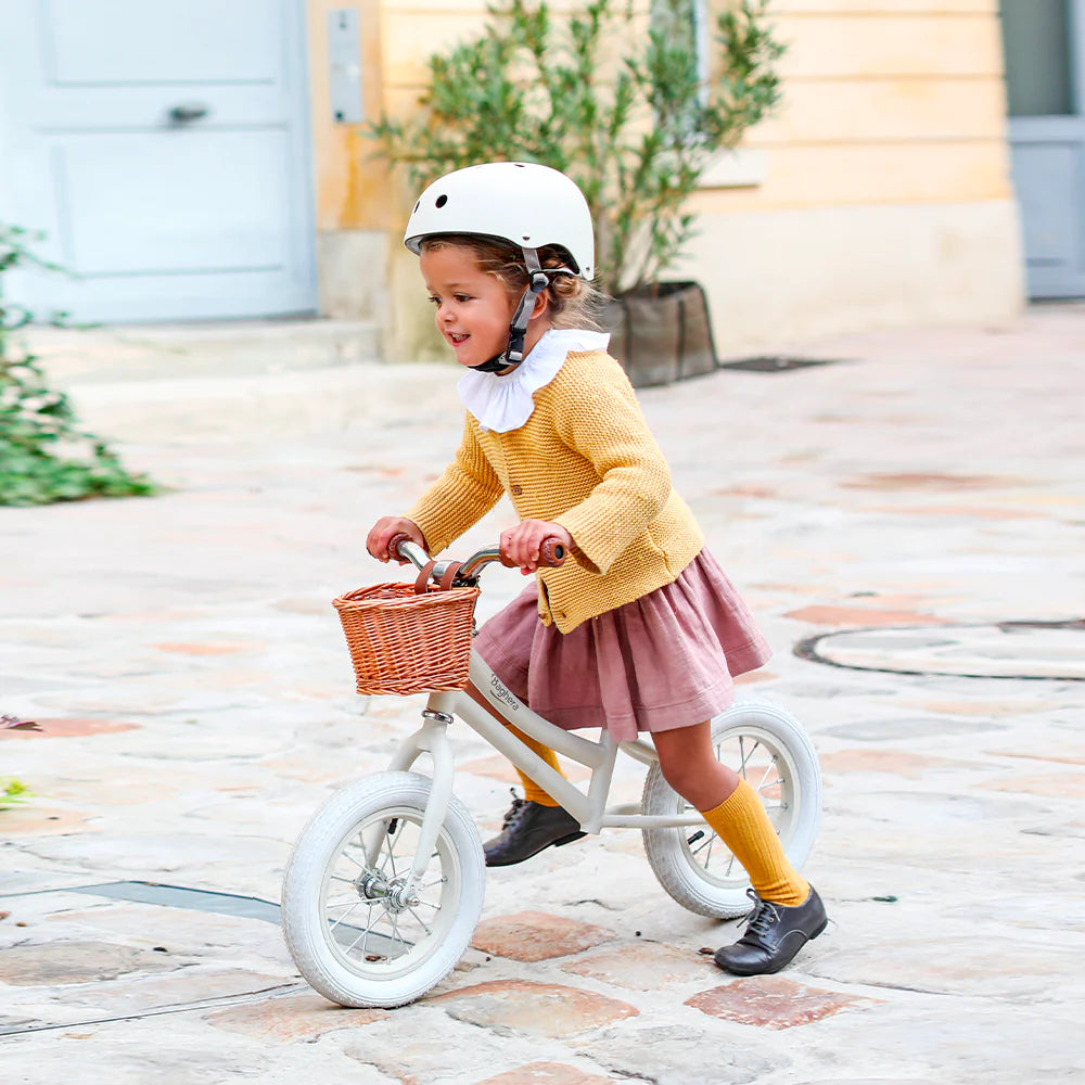 Ivory White Balance Bike with helmet