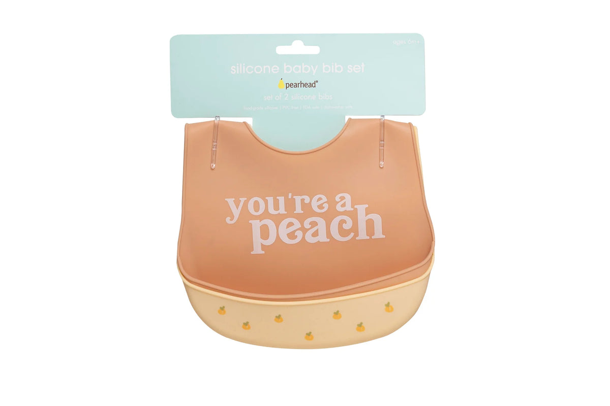 You're Peach Silicone Baby Bib Set