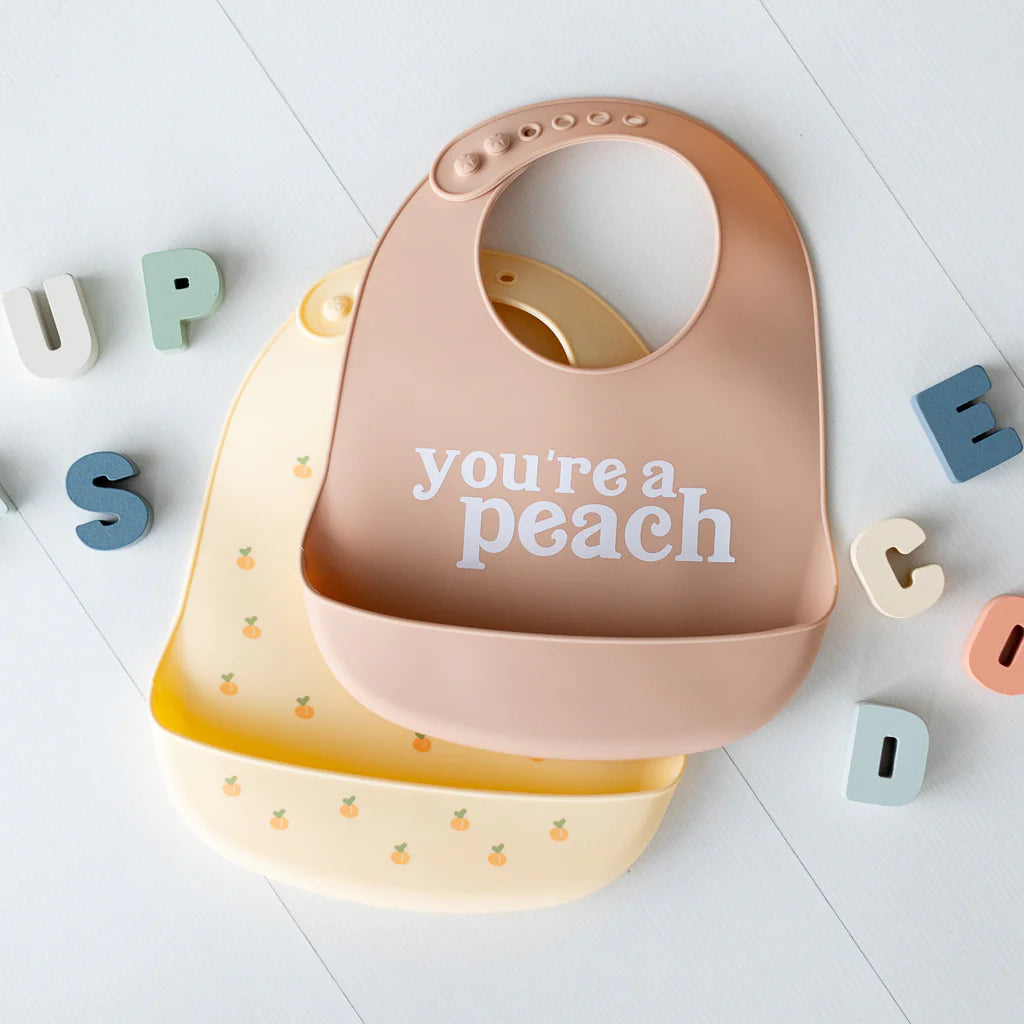 You're Peach Silicone Baby Bib Set