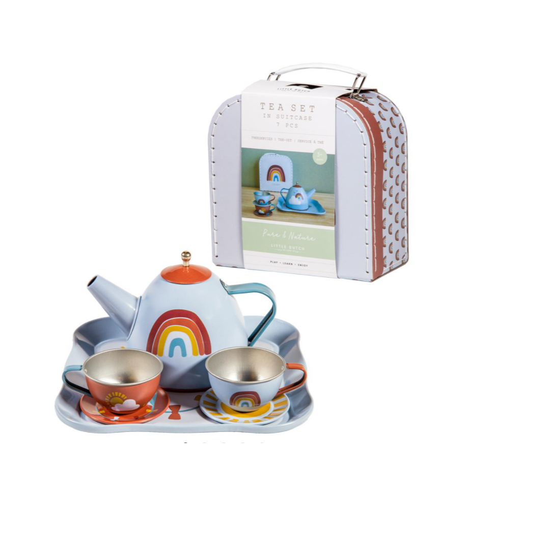 Tea set in basket Rainbow