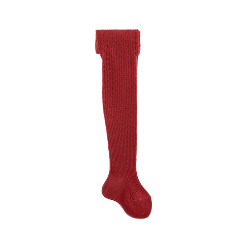 Wool Patterned Tights - Brick Red