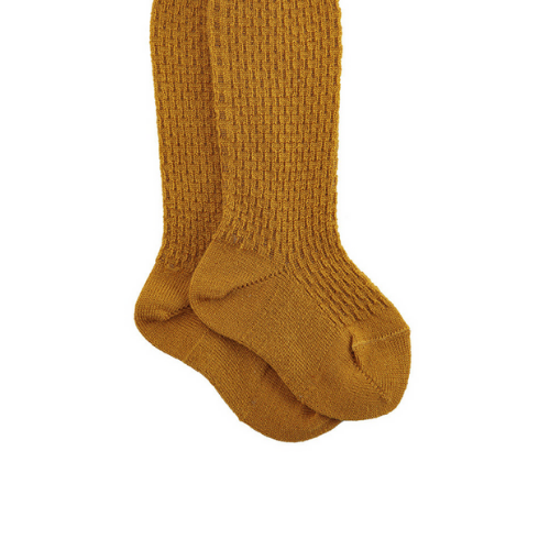 Wool Patterned Tights - Curry