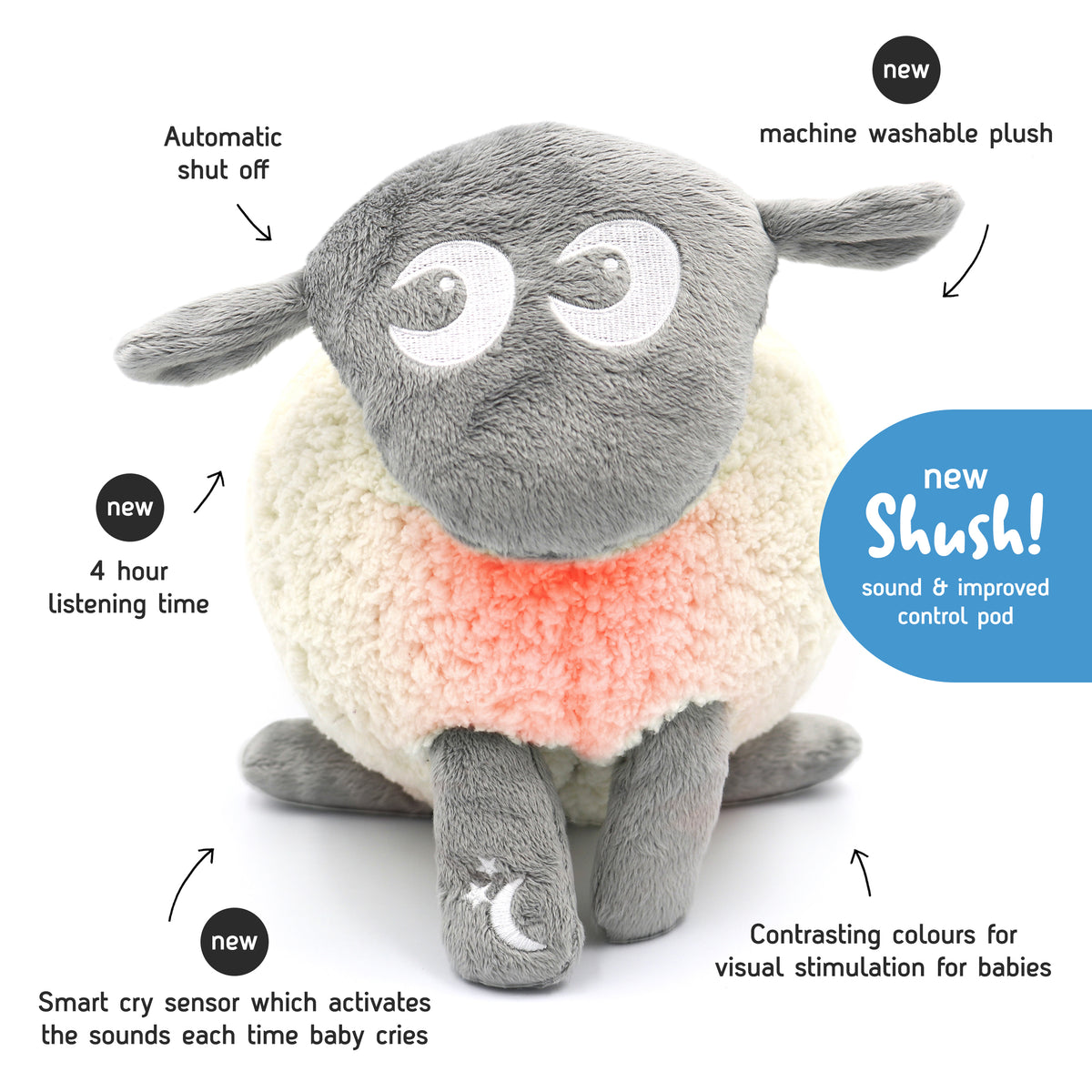 Ewan Deluxe - Baby shushing sleep sheep Grey