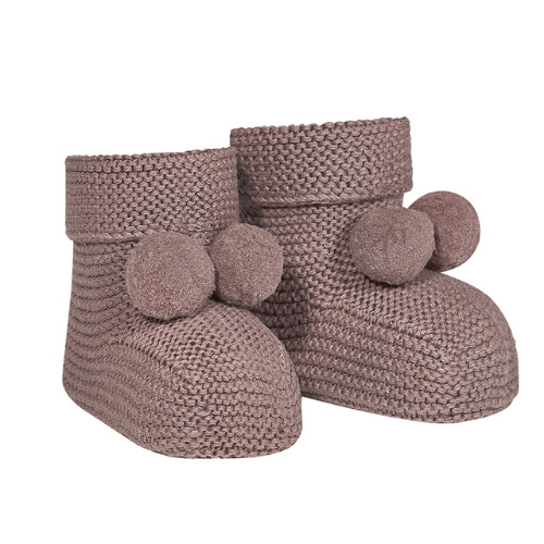 Moss Stich Booties With Pompoms - Praline