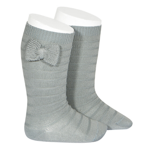 Knit Bow Knee-High Socks - Dry Green
