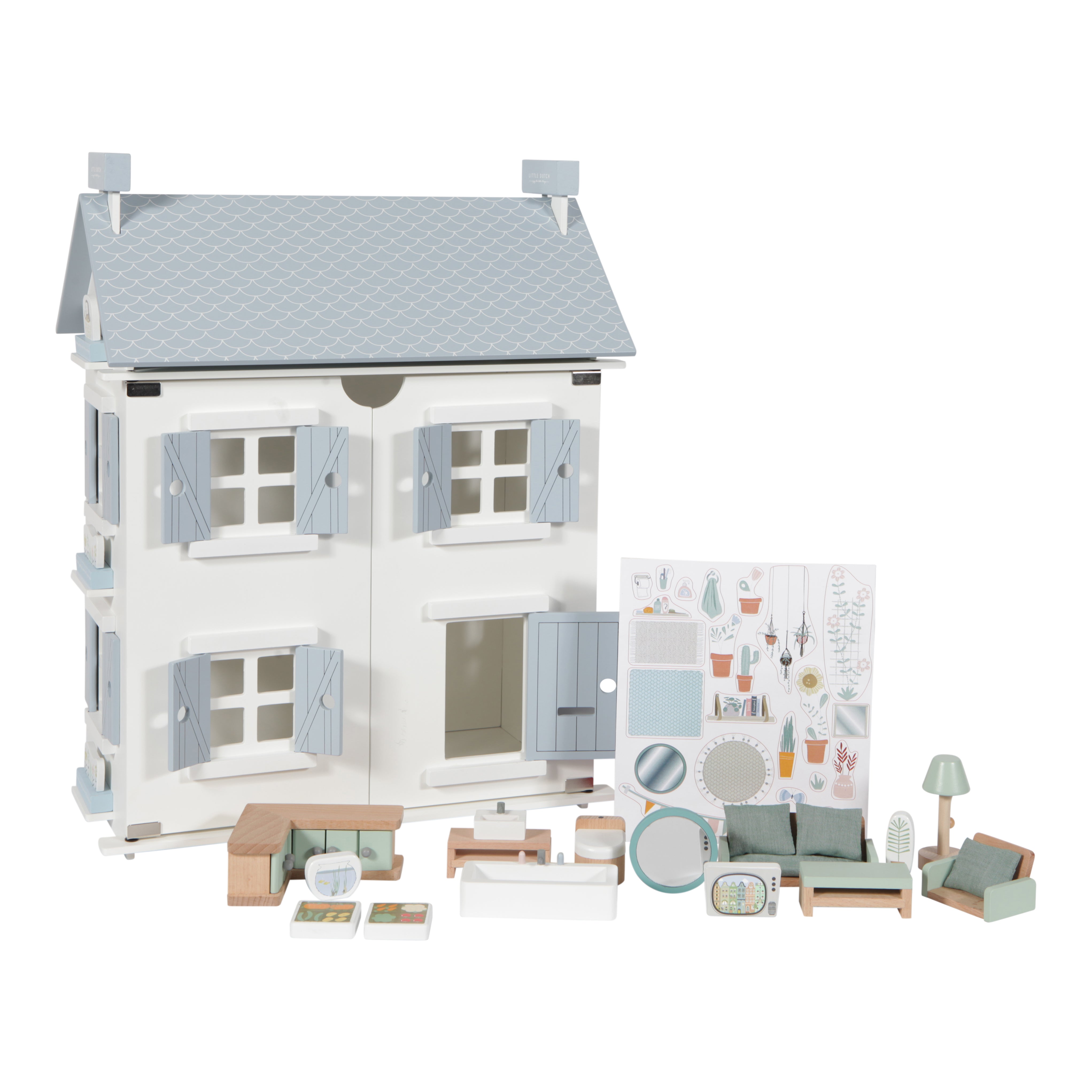 Blue wooden dolls house hotsell