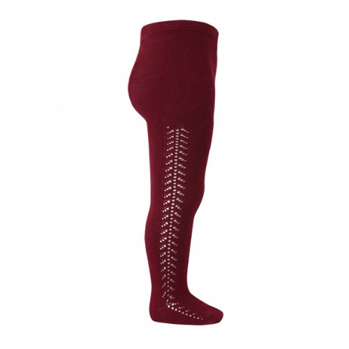 Side Openworked Warm Tights - Red