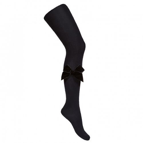 Side Velvet Bow Tights - Black