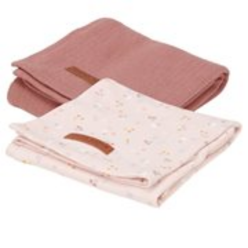 Muslins Cloths 70 x 70 Pure Pink Blush / Little Pink Flowers (set of two)