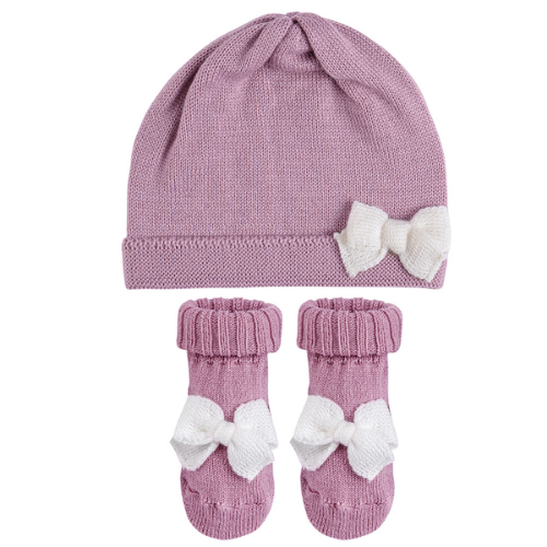 Baby knitted bow set Rose Pink