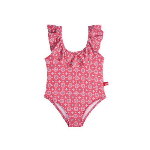Colourful Tie Swimsuit With Flounce Neckline