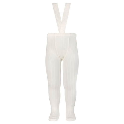 Rib tights with elastic suspenders Cream